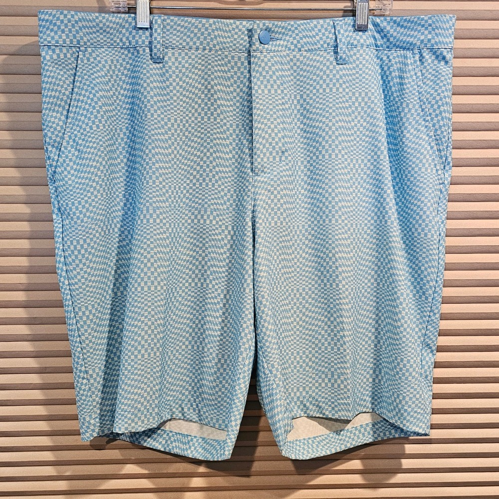 Adidas Mens Blue White Checkered Golf Shorts IT7862 Mens Size 38 Stretch Active